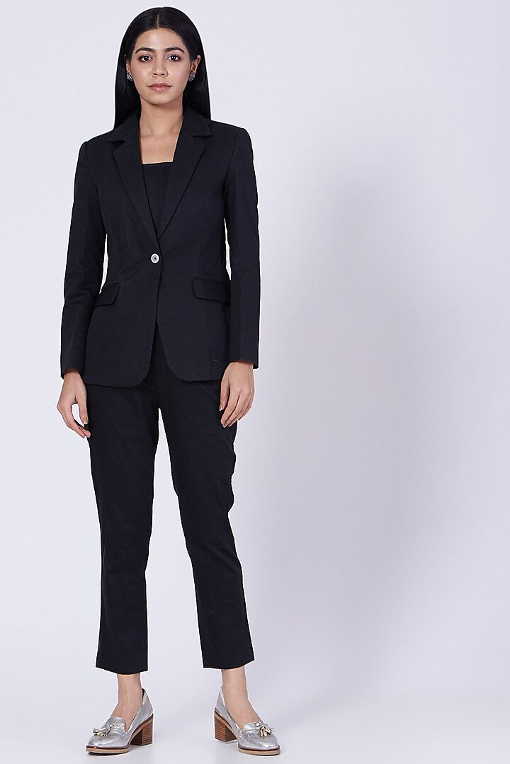 Black Cotton Satin Lycra Blazer