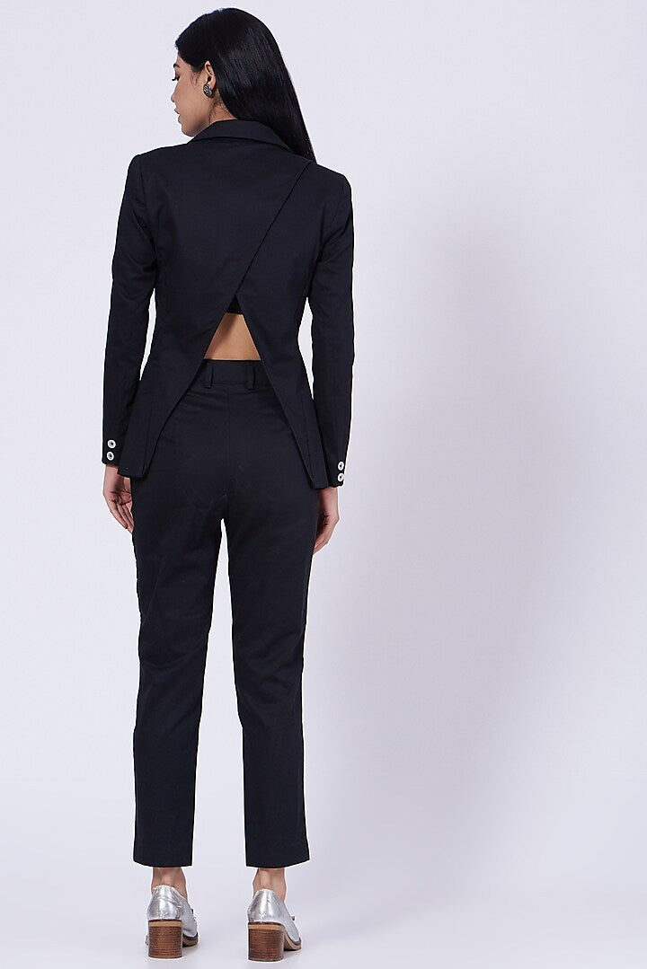 Black Cotton Satin Lycra Blazer