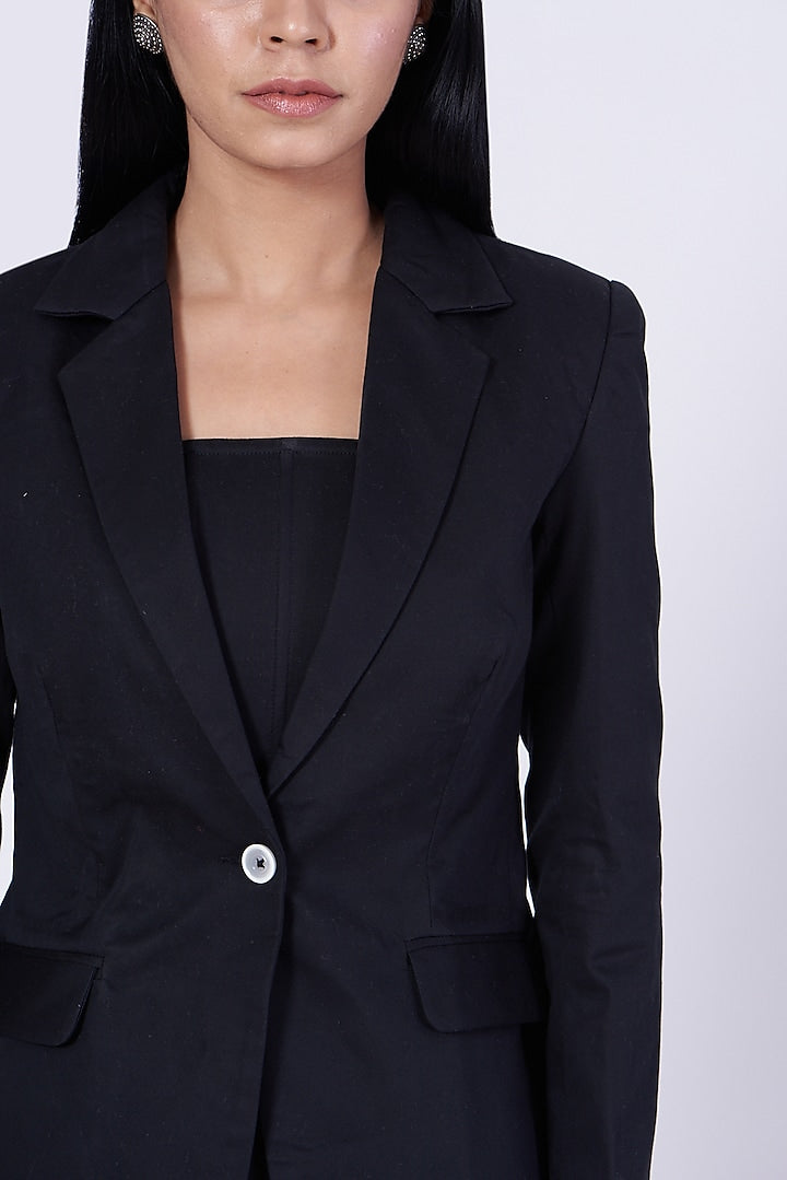 Black Cotton Satin Lycra Blazer