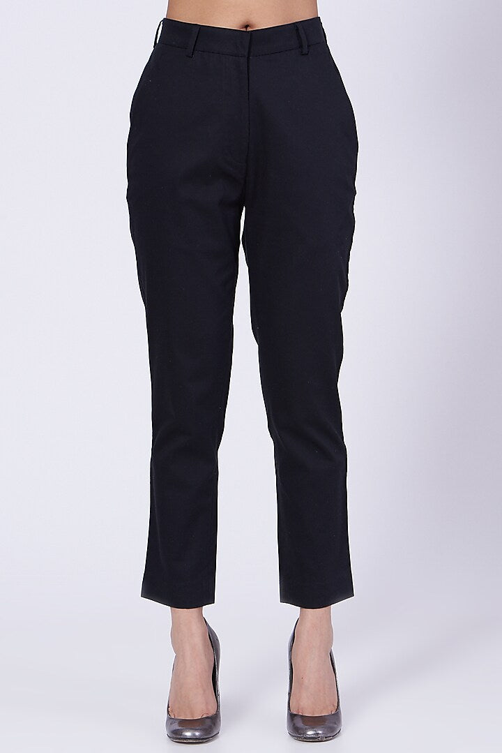 Black Cotton Satin Lycra Pants