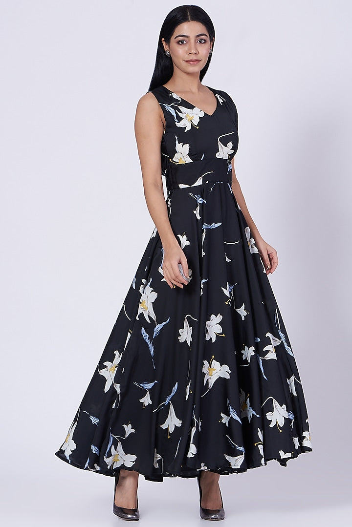 Black Flared Cowl Dress