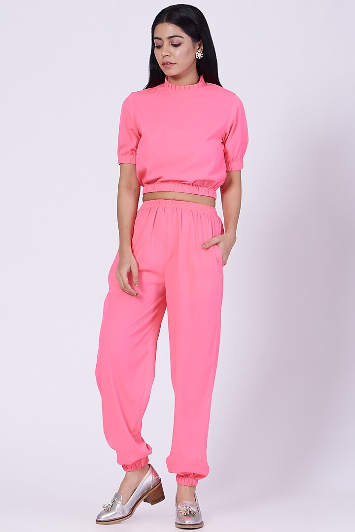 Pink Poly Crepe Lounge Crop Top