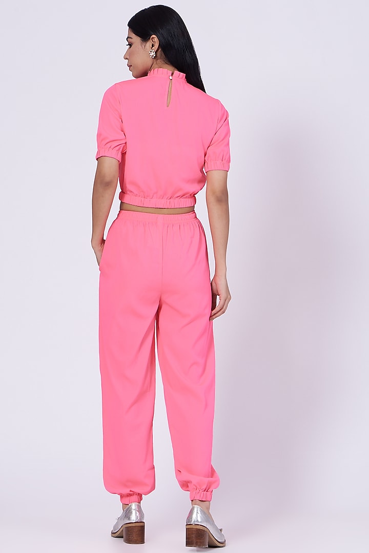 Pink Poly Crepe Lounge Crop Top