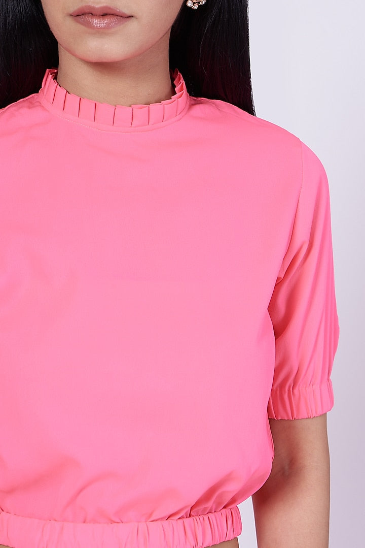 Pink Poly Crepe Lounge Crop Top
