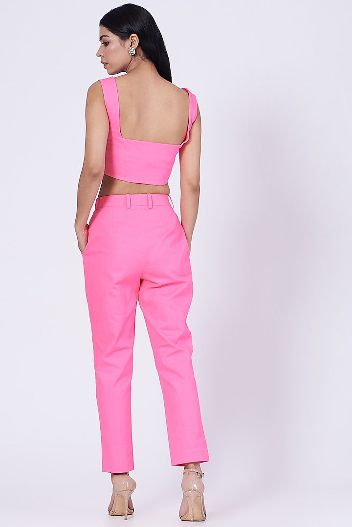 Pink Cotton Twill Lycra Corset Crop Top