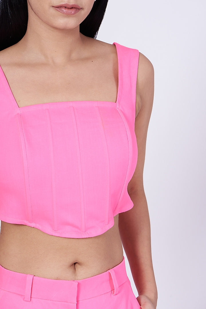 Pink Cotton Twill Lycra Corset Crop Top