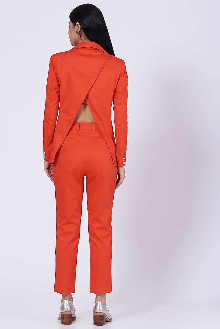 Orange Cotton Satin Lycra Blazer