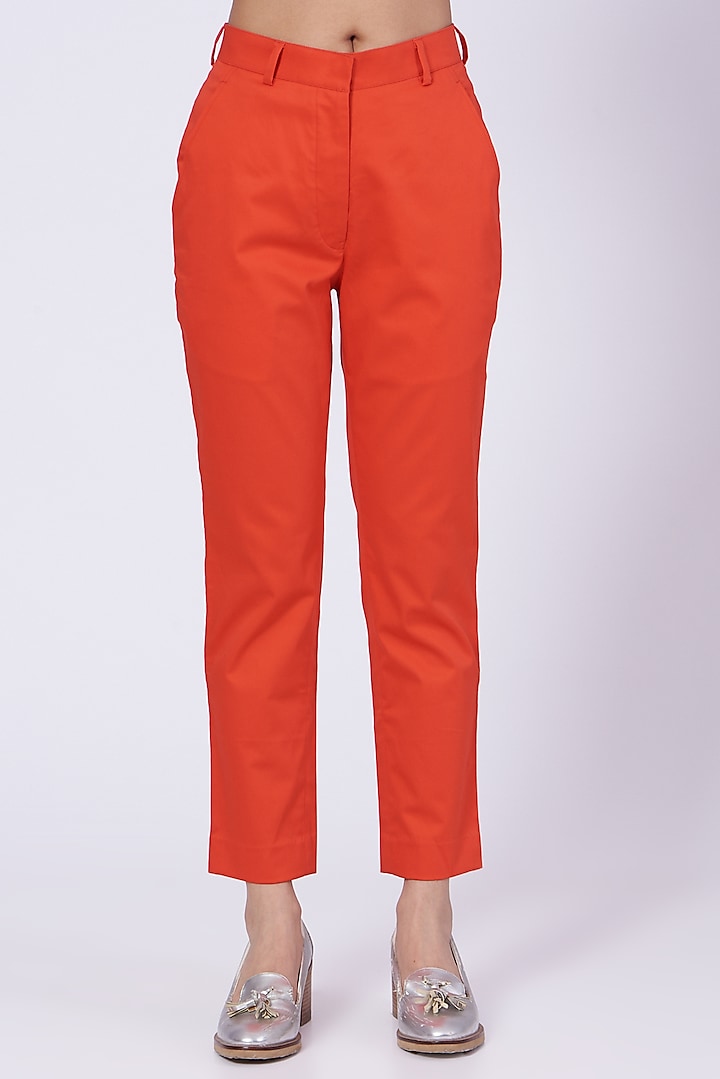 Orange Cotton Twill Lycra Pants