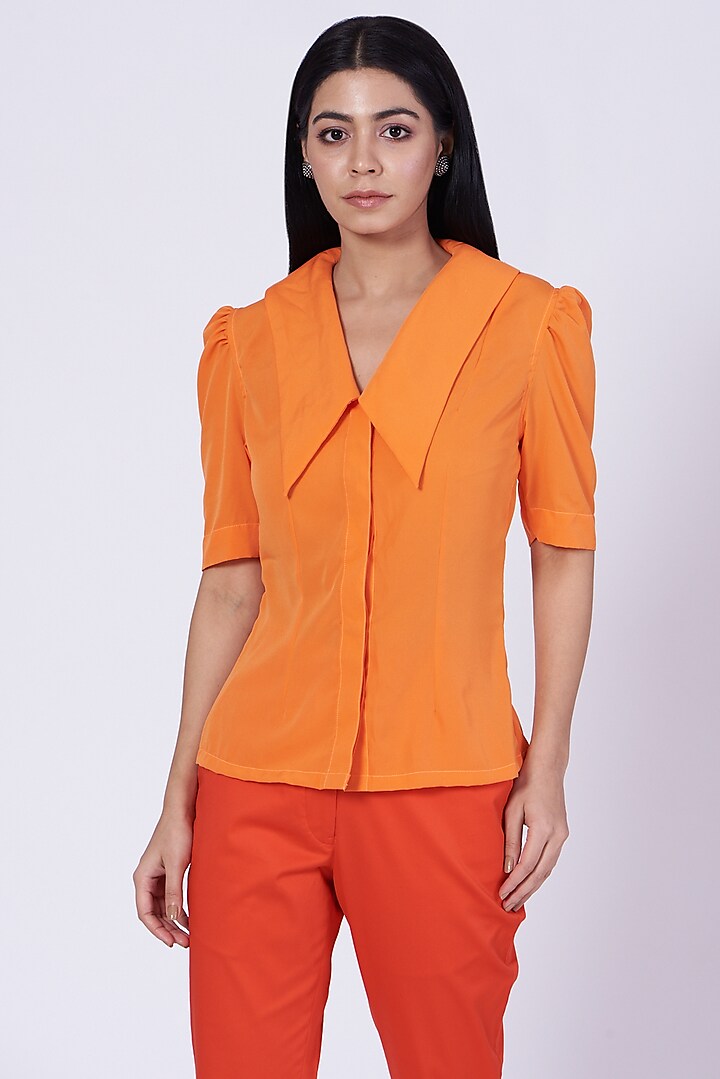 Orange Poly Crepe Shirt
