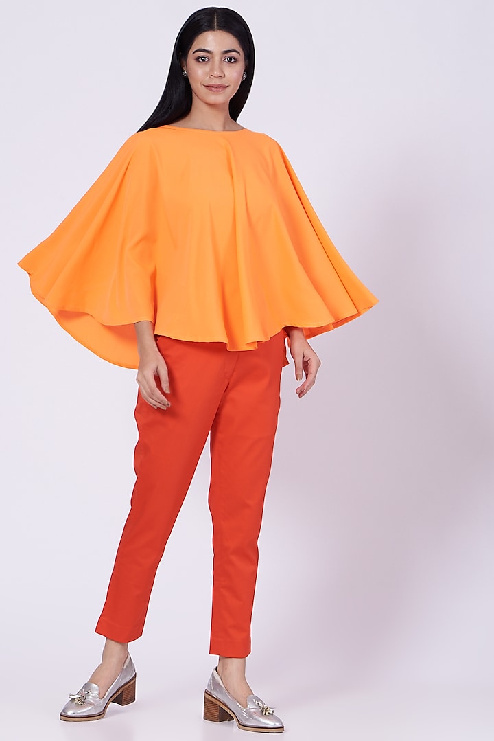Orange Poly Crepe Poncho Top