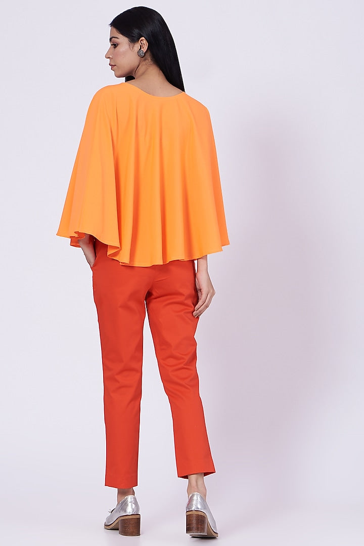 Orange Poly Crepe Poncho Top