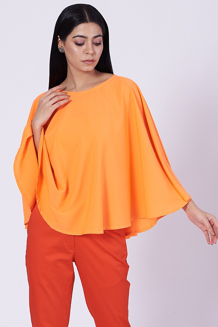 Orange Poly Crepe Poncho Top