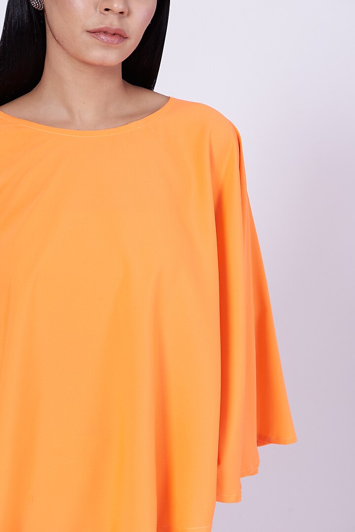 Orange Poly Crepe Poncho Top