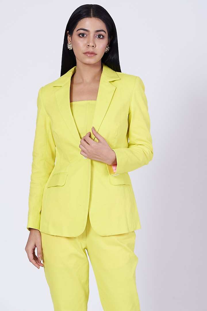 Yellow Cotton Twill Lycra Blazer