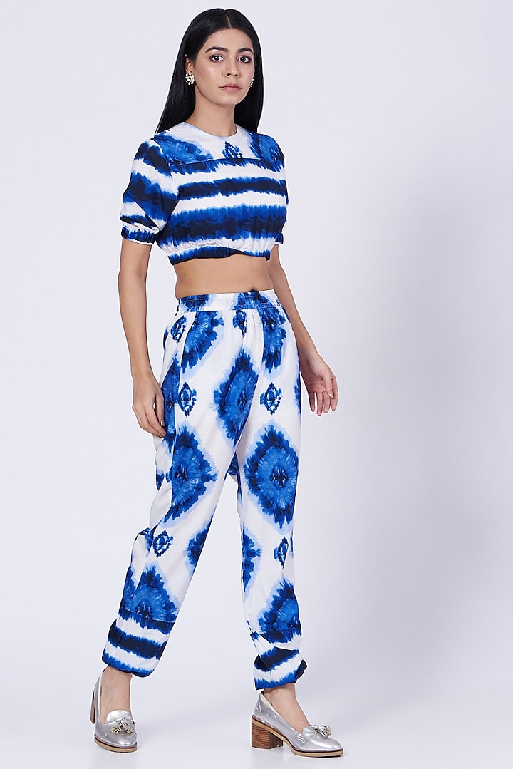 White & Blue Tie-Dye Lounge Pants  