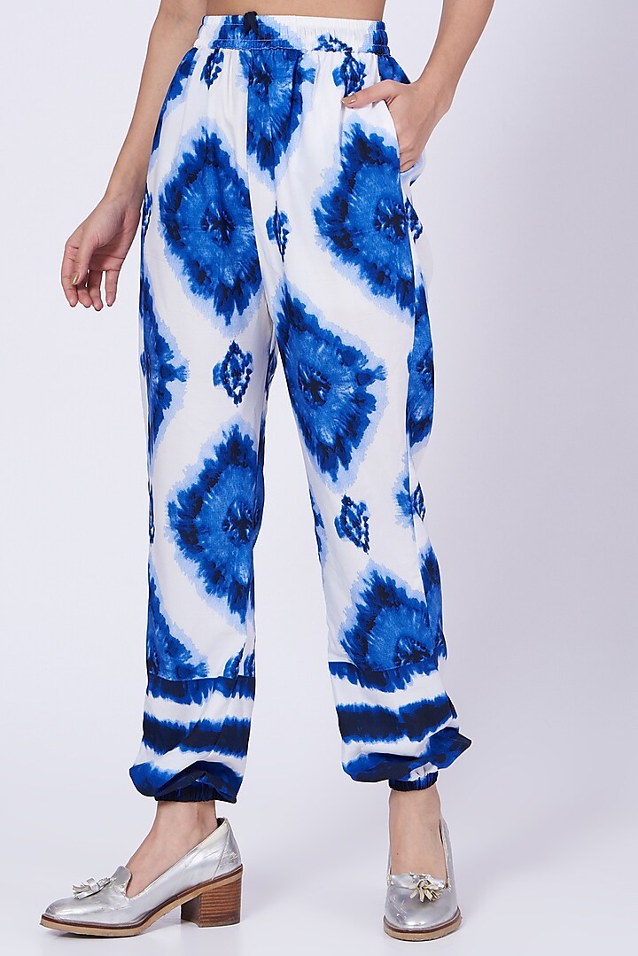 White & Blue Tie-Dye Lounge Pants  