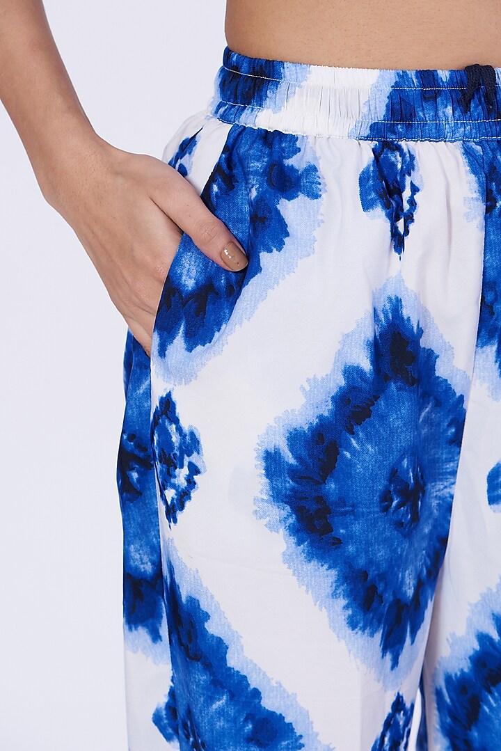 White & Blue Tie-Dye Lounge Pants  