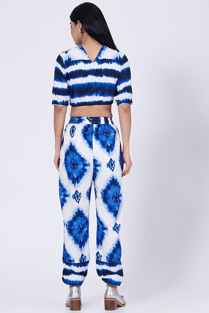 White & Blue Tie-Dye Lounge Crop Top 