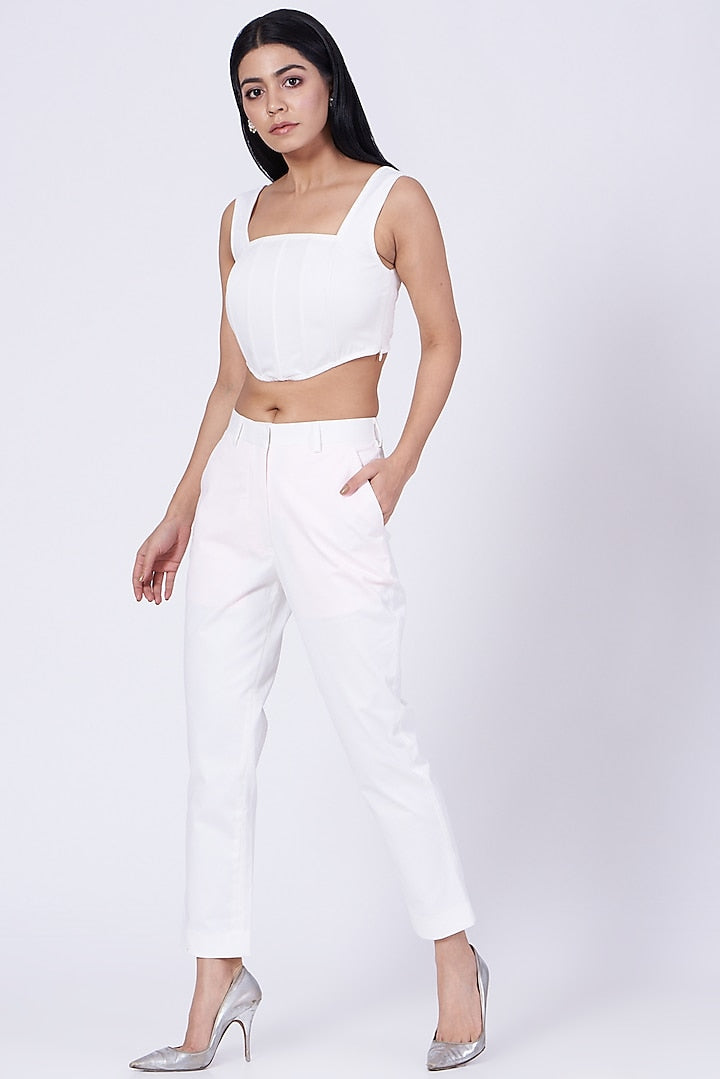 White Cotton Satin Lycra Pants