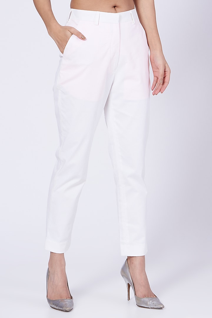 White Cotton Satin Lycra Pants
