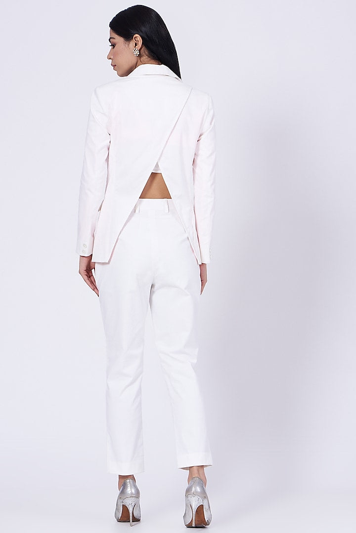White Cotton Satin Lycra Blazer