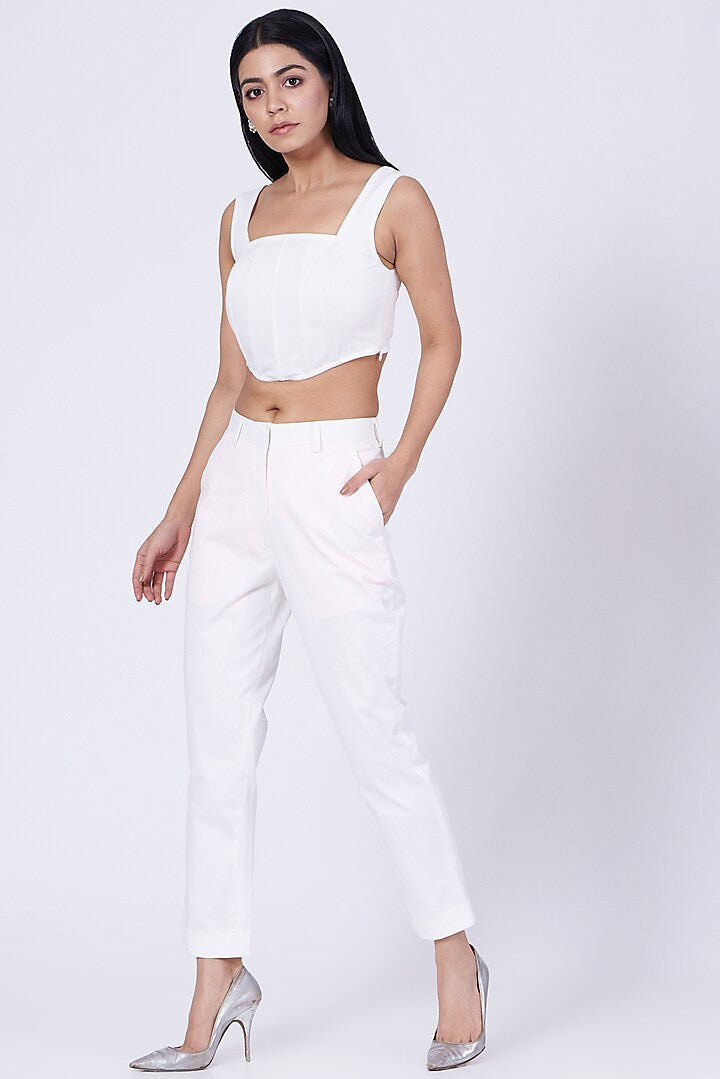 White Cotton Satin Lycra Corset Crop Top