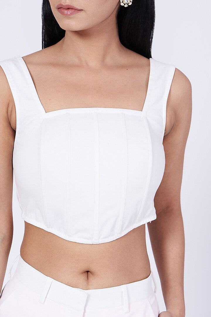 White Cotton Satin Lycra Corset Crop Top