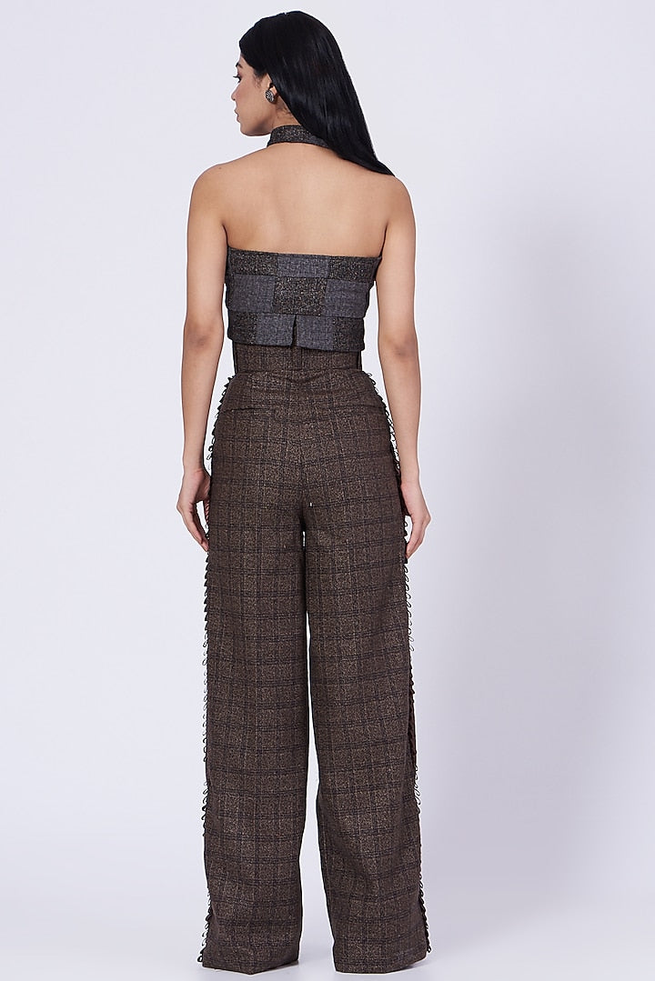 Grey & Brown Patch Work Embroidered Waistcoat