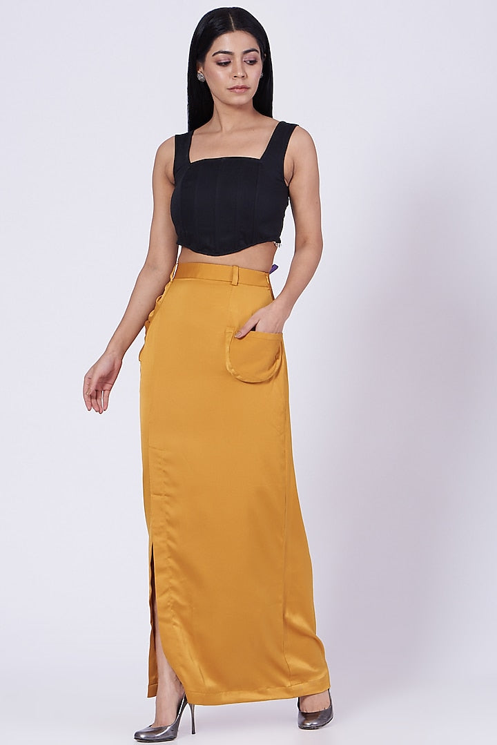 Ochre Satin Crepe Gathered Skirt