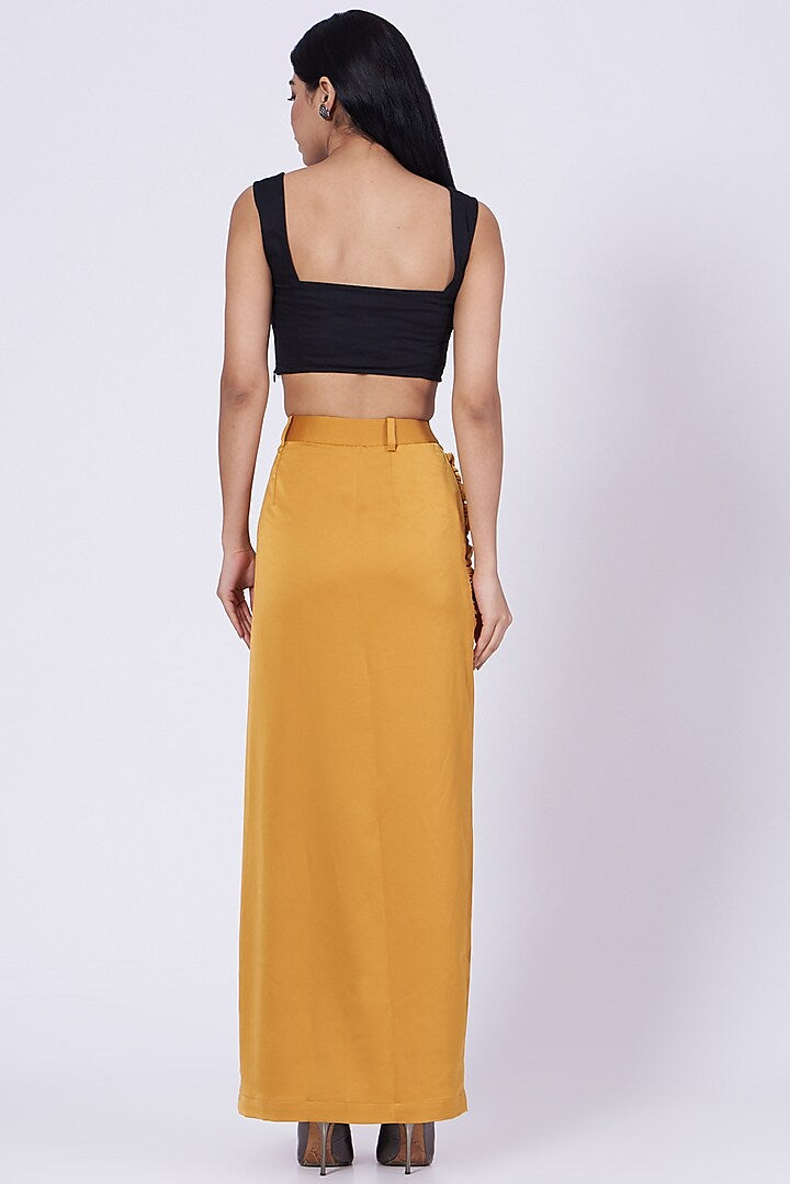 Ochre Satin Crepe Gathered Skirt