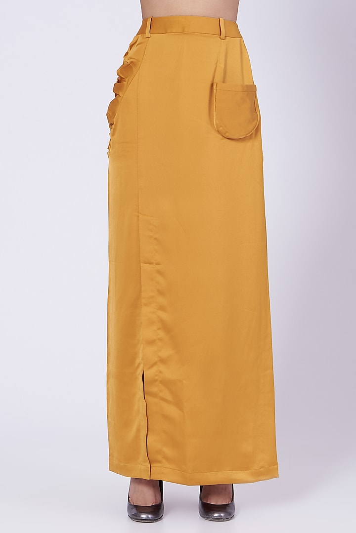Ochre Satin Crepe Gathered Skirt