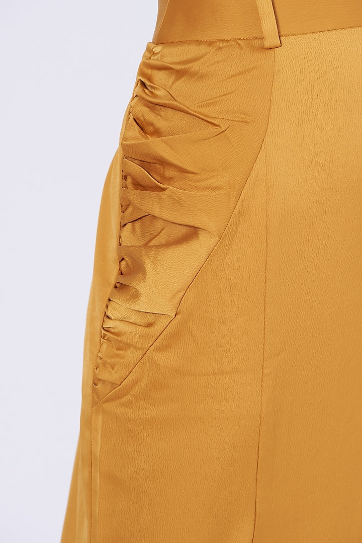 Ochre Satin Crepe Gathered Skirt