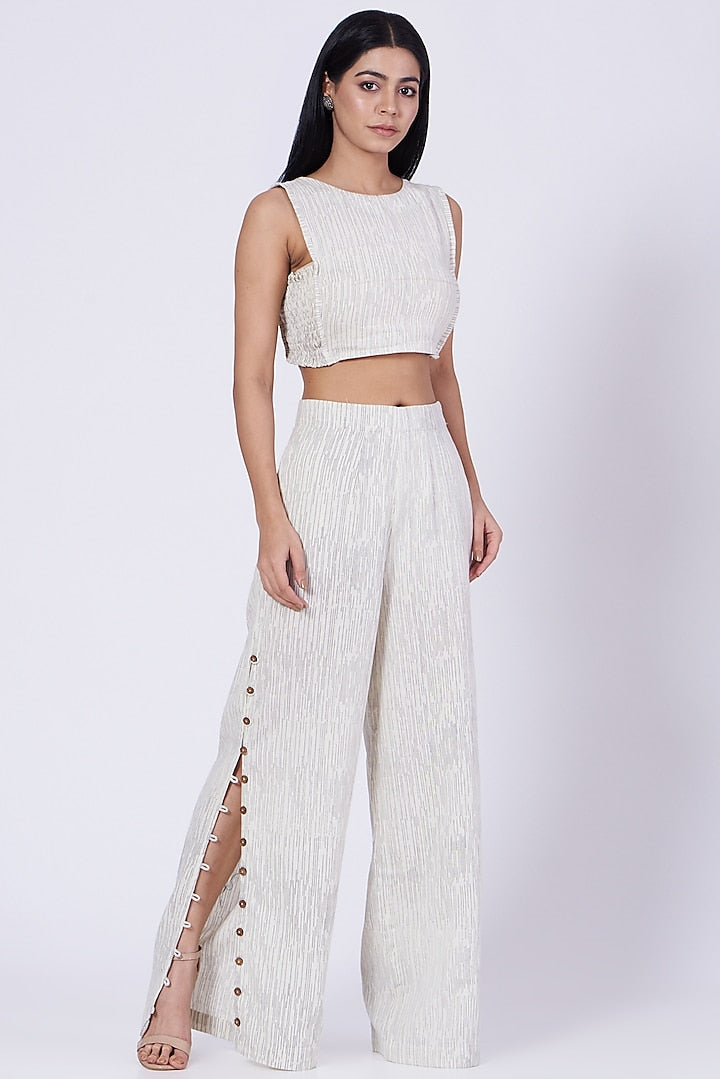 White Block Printed Crop Top