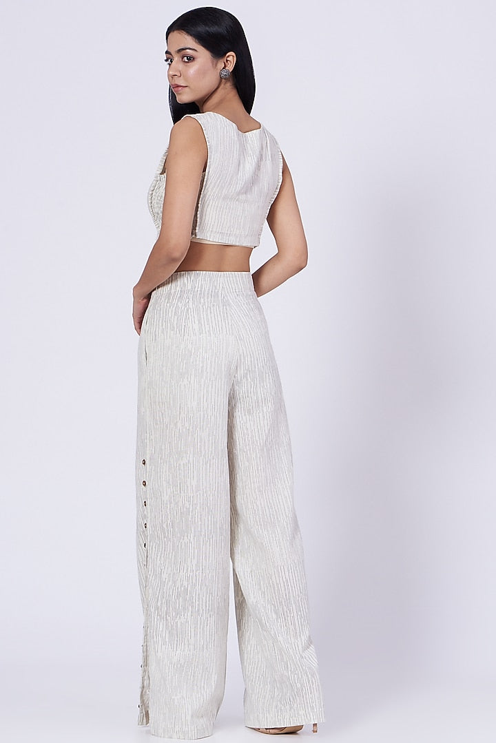 White Block Printed Crop Top