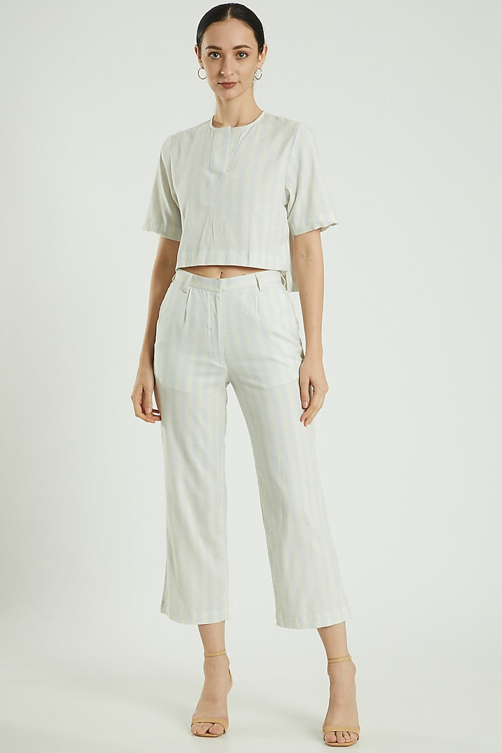Blue Linen Striped Pants