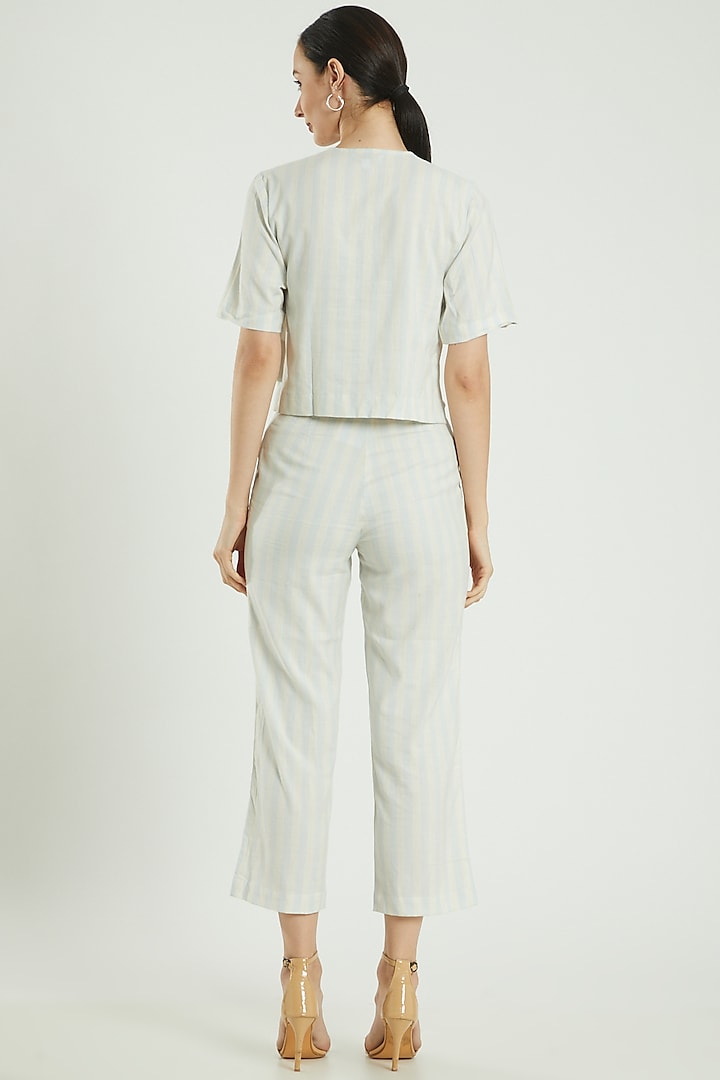 Blue Linen Striped Pants