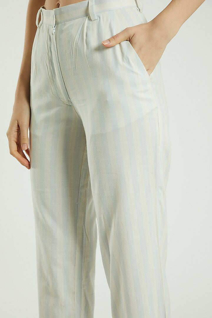 Blue Linen Striped Pants