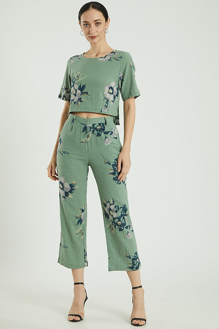 Green Printed Crop Top