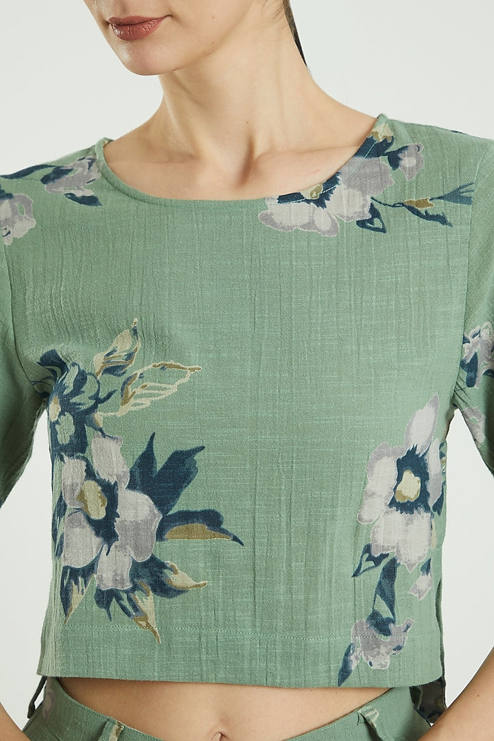 Green Printed Crop Top