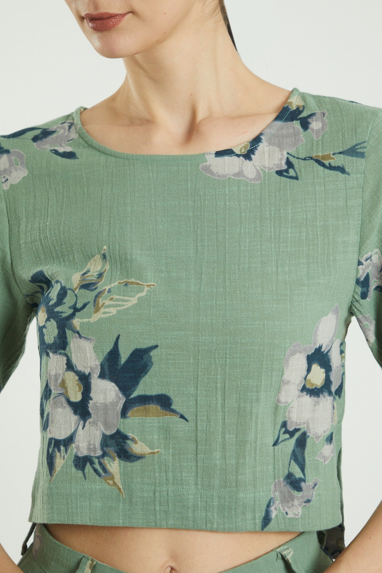 Green Printed Crop Top