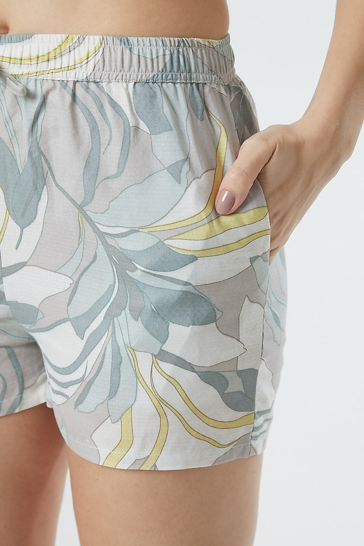 Grey Floral Printed Shorts