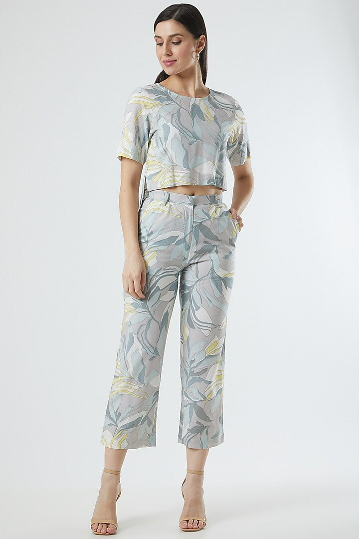 Grey Floral Printed Pants