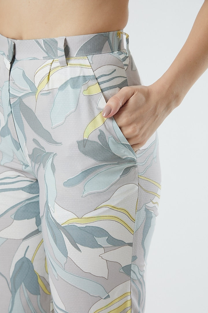 Grey Floral Printed Pants