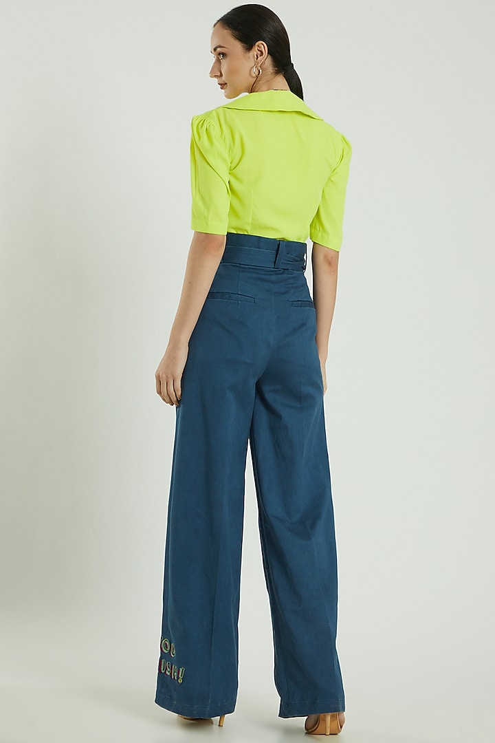 Midnight Blue High Waisted Flare Pants With Tie-Up Belt