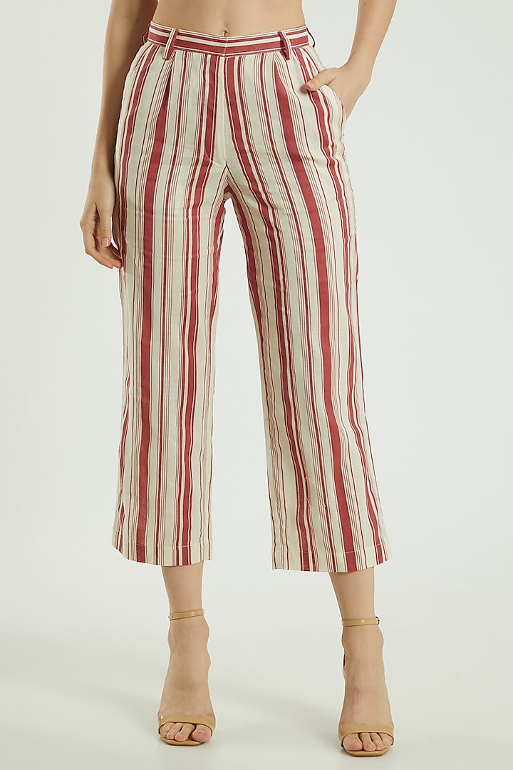 Red Linen Striped Pants