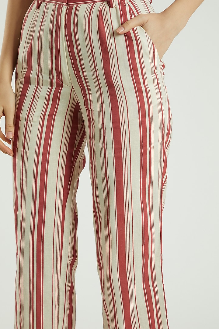 Red Linen Striped Pants