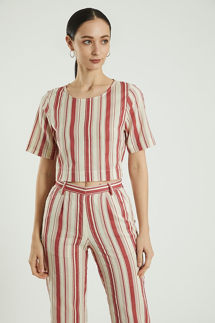 Red Striped Linen Cotton Top