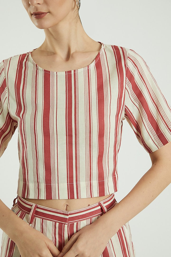 Red Striped Linen Cotton Top