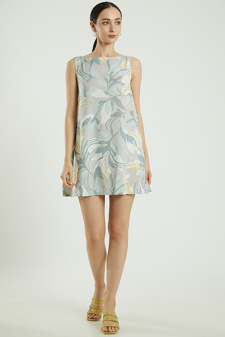 Grey Floral Printed Mini Dress