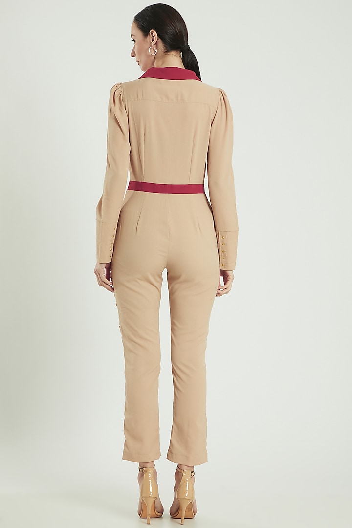 Ash Beige Orange Gathered Jumpsuit
